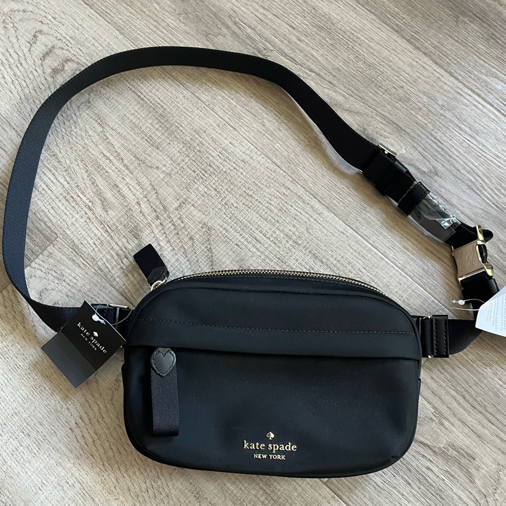kate spade black nylon belt bag with gold logo